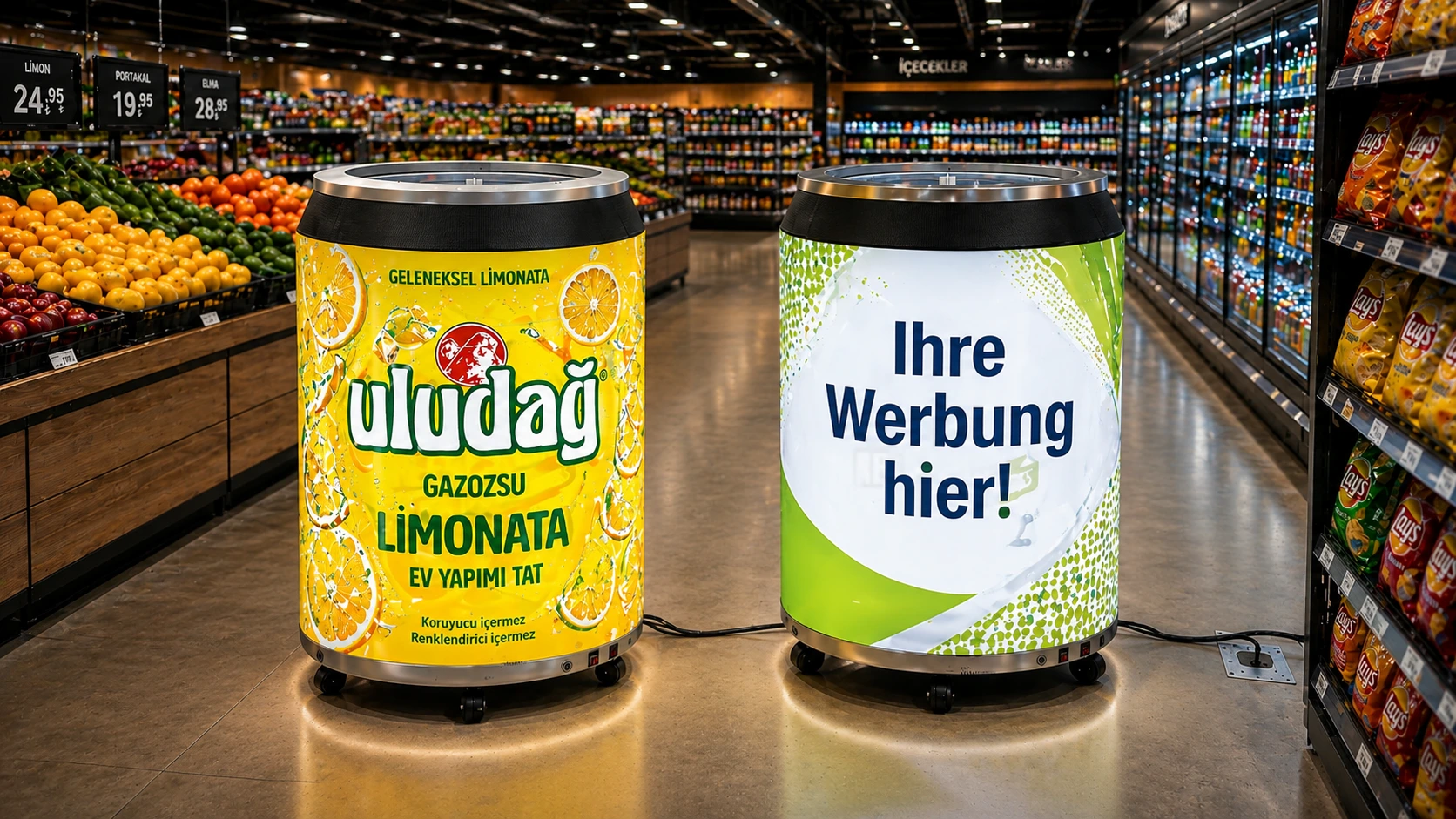 LED Can Display von Emay Creative in auffälliger Dosenform für 360° Werbung