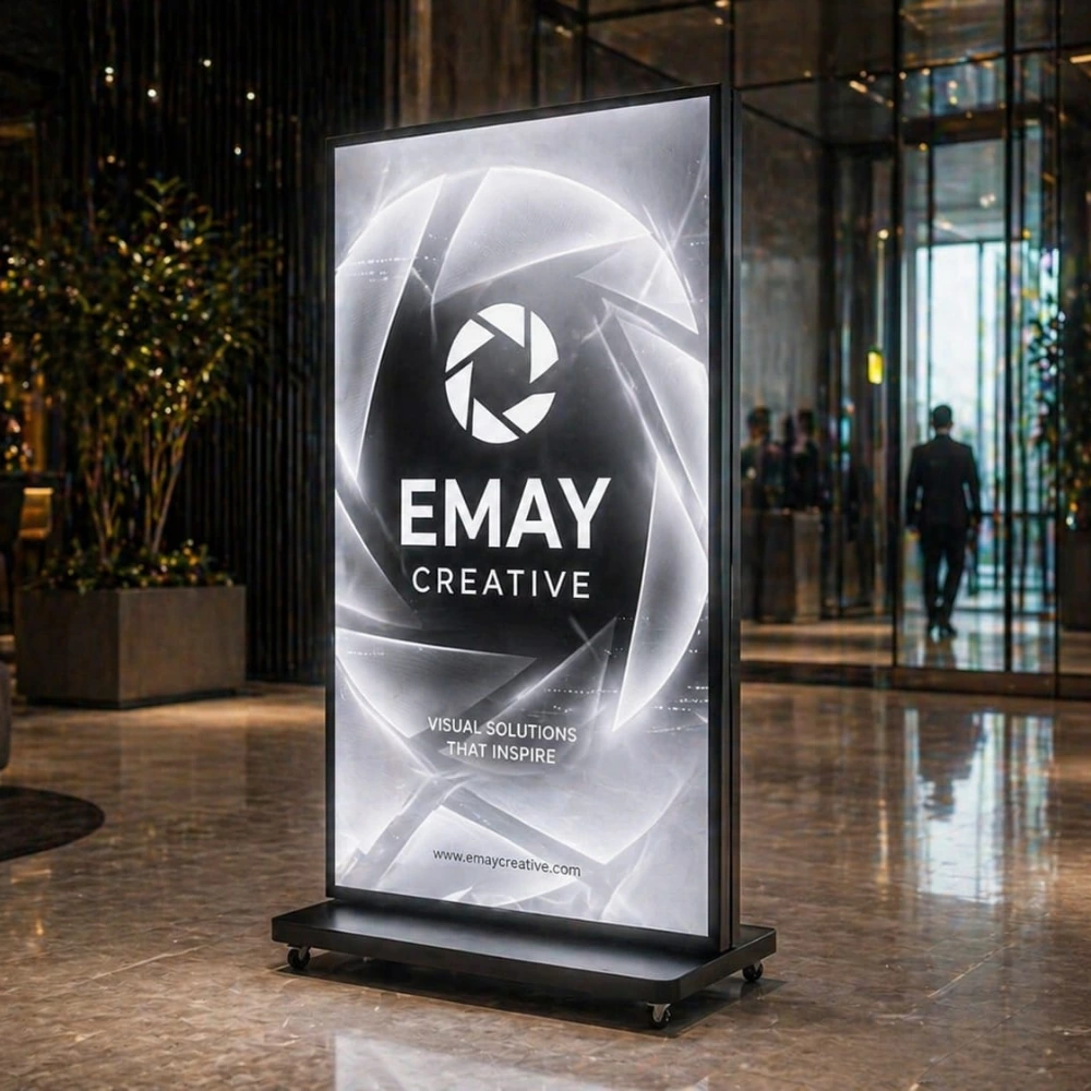 Tri-Fold LED Poster mit dreiseitiger Werbefläche